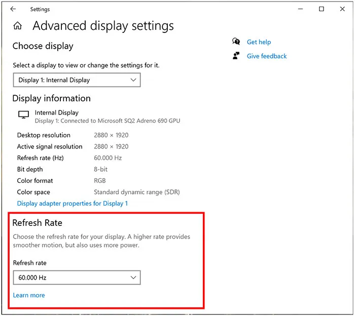 windows refresh rate